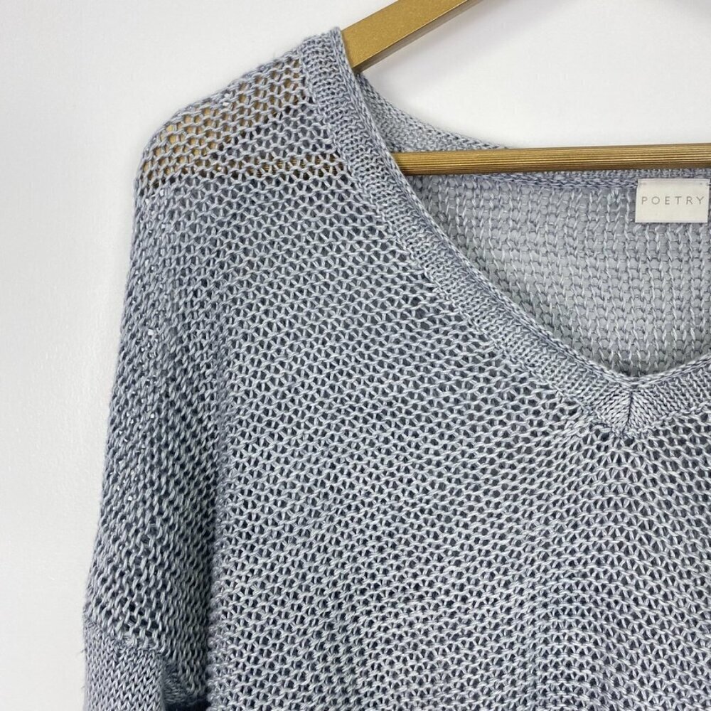 Poetry 100% Linen Gray V Neck Beach Sweater - Picture 2 of 12